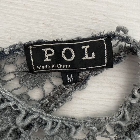 POL Womens Gray Crochet Tank Top Open Back Size Medium Girly Boho Festival - Picture 11 of 11